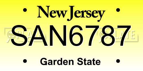 SAN6787 New Jersey License Plate