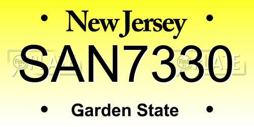 SAN7330 New Jersey License Plate