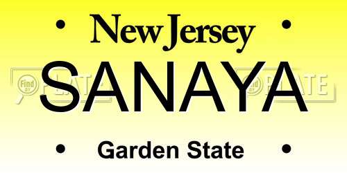 SANAYA New Jersey License Plate