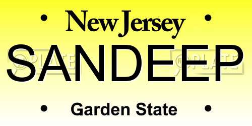 SANDEEP New Jersey License Plate