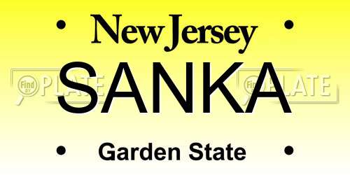SANKA New Jersey License Plate