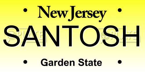 SANTOSH New Jersey License Plate