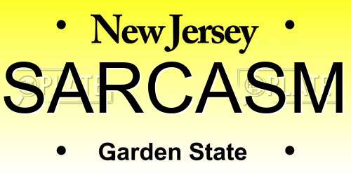 SARCASM New Jersey License Plate