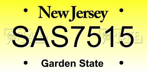 SAS7515 New Jersey License Plate