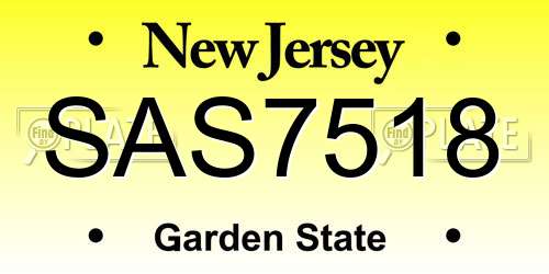 SAS7518 New Jersey License Plate