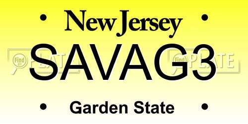 SAVAG3 New Jersey License Plate
