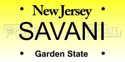 SAVANI New Jersey License Plate