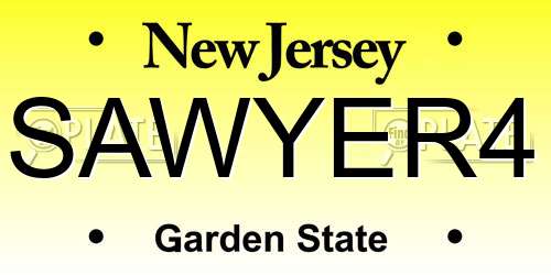 SAWYER4 New Jersey License Plate
