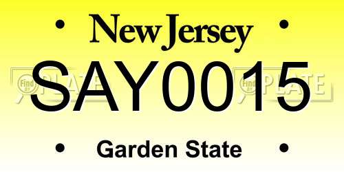 SAY0015 New Jersey License Plate