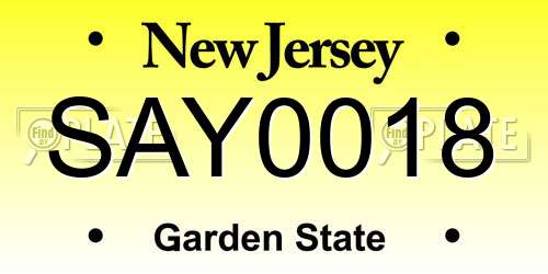 SAY0018 New Jersey License Plate