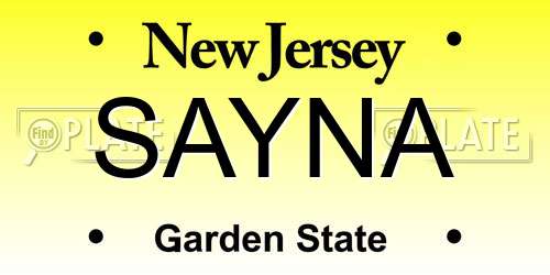 SAYNA New Jersey License Plate