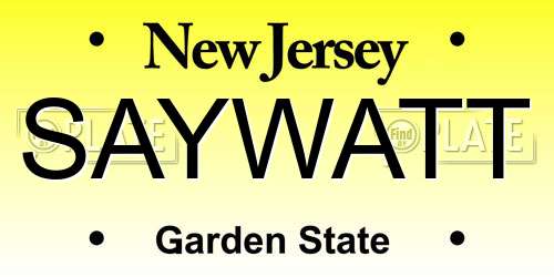 SAYWATT New Jersey License Plate