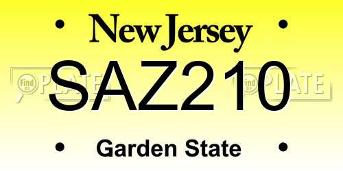 SAZ210 New Jersey License Plate