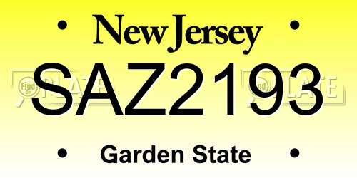 SAZ2193 New Jersey License Plate