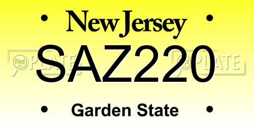 SAZ220 New Jersey License Plate