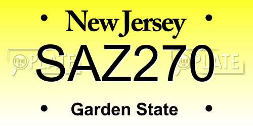 SAZ270 New Jersey License Plate