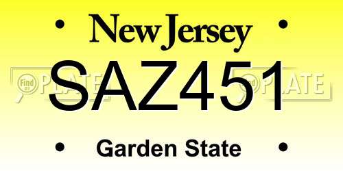 SAZ451 New Jersey License Plate