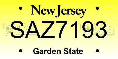 SAZ7193 New Jersey License Plate