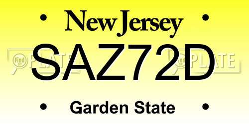SAZ72D New Jersey License Plate