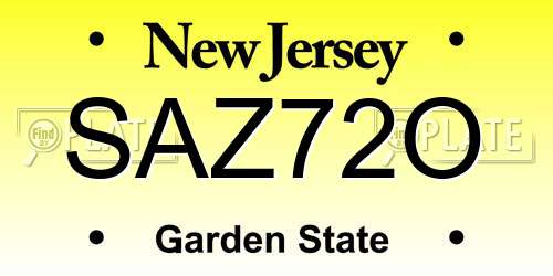 SAZ72O New Jersey License Plate