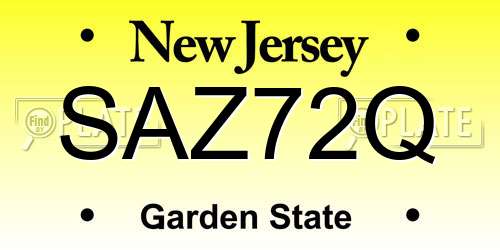 SAZ72Q New Jersey License Plate