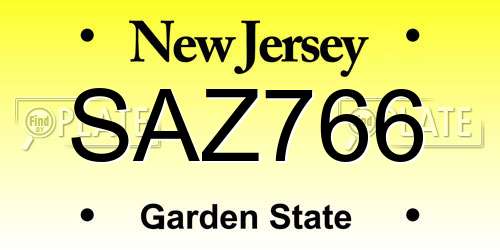 SAZ766 New Jersey License Plate