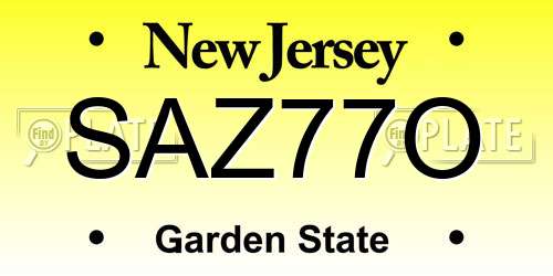 SAZ77O New Jersey License Plate