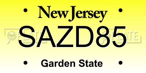 SAZD85 New Jersey License Plate