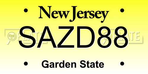 SAZD88 New Jersey License Plate
