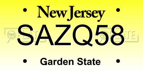 SAZQ58 New Jersey License Plate