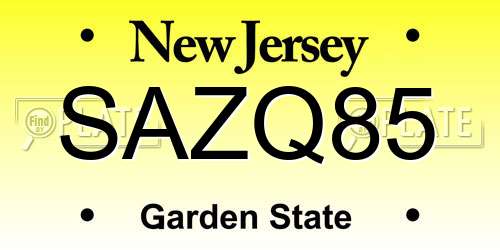 SAZQ85 New Jersey License Plate