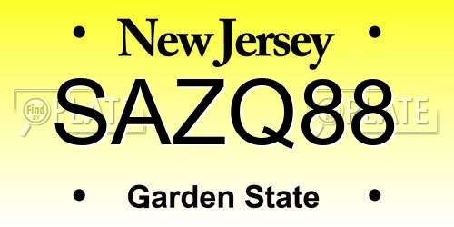 SAZQ88 New Jersey License Plate