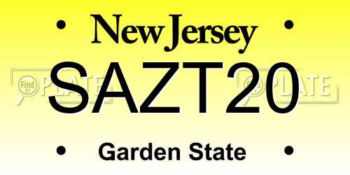 SAZT20 New Jersey License Plate