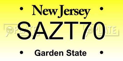 SAZT70 New Jersey License Plate