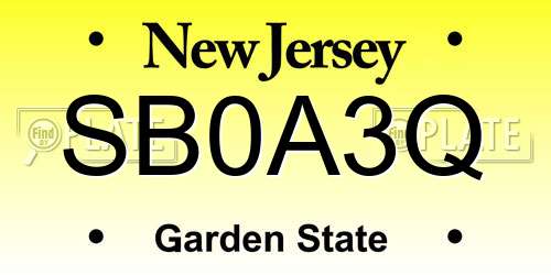 SB0A3Q New Jersey License Plate
