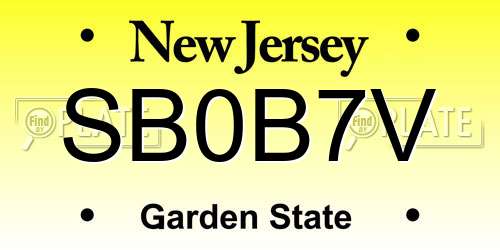 SB0B7V New Jersey License Plate