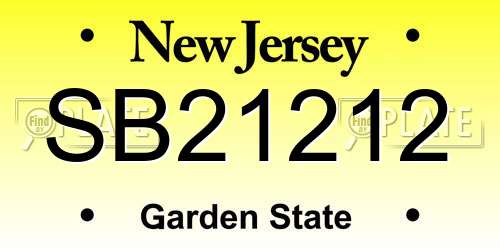 SB21212 New Jersey License Plate