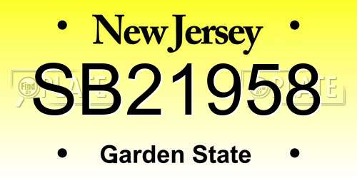 SB21958 New Jersey License Plate
