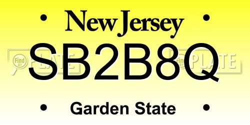 SB2B8Q New Jersey License Plate