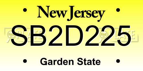 SB2D225 New Jersey License Plate