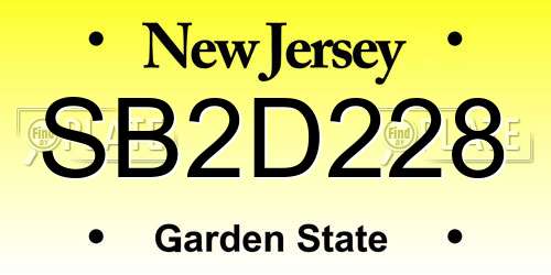 SB2D228 New Jersey License Plate