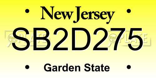 SB2D275 New Jersey License Plate
