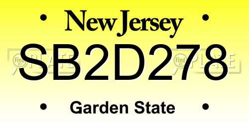 SB2D278 New Jersey License Plate