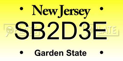 SB2D3E New Jersey License Plate