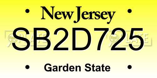 SB2D725 New Jersey License Plate