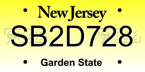 SB2D728 New Jersey License Plate