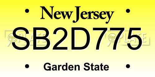 SB2D775 New Jersey License Plate