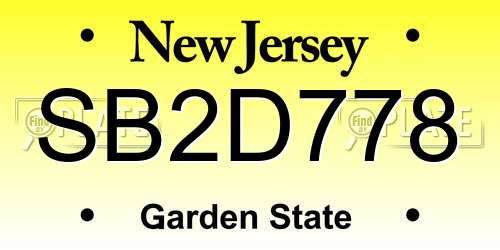 SB2D778 New Jersey License Plate