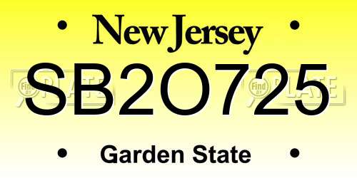 SB2O725 New Jersey License Plate