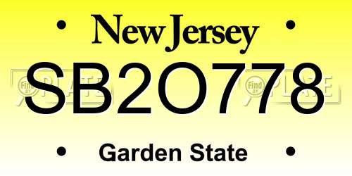 SB2O778 New Jersey License Plate